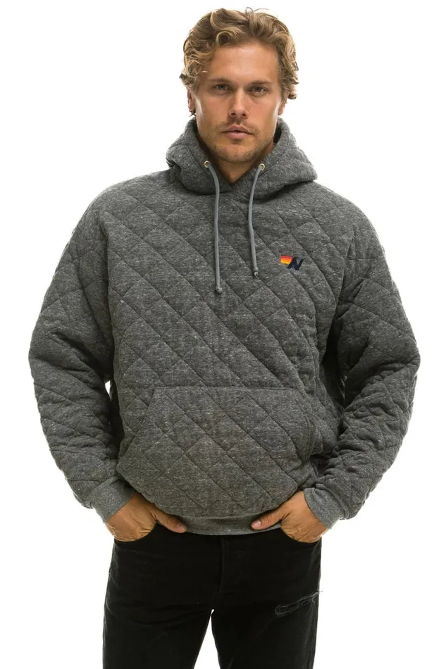 WomenMen Hoodies Aviator Nation Quilted Relaxed Pullover Hoodie 8211 Heather Grey