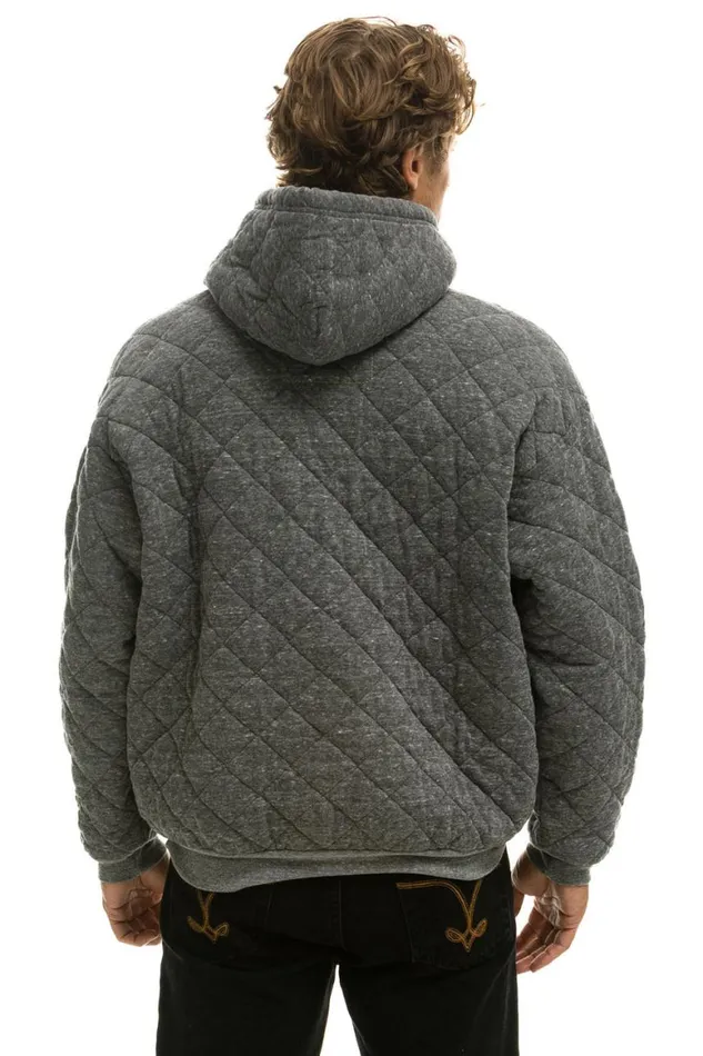 WomenMen Hoodies Aviator Nation Quilted Relaxed Pullover Hoodie 8211 Heather Grey