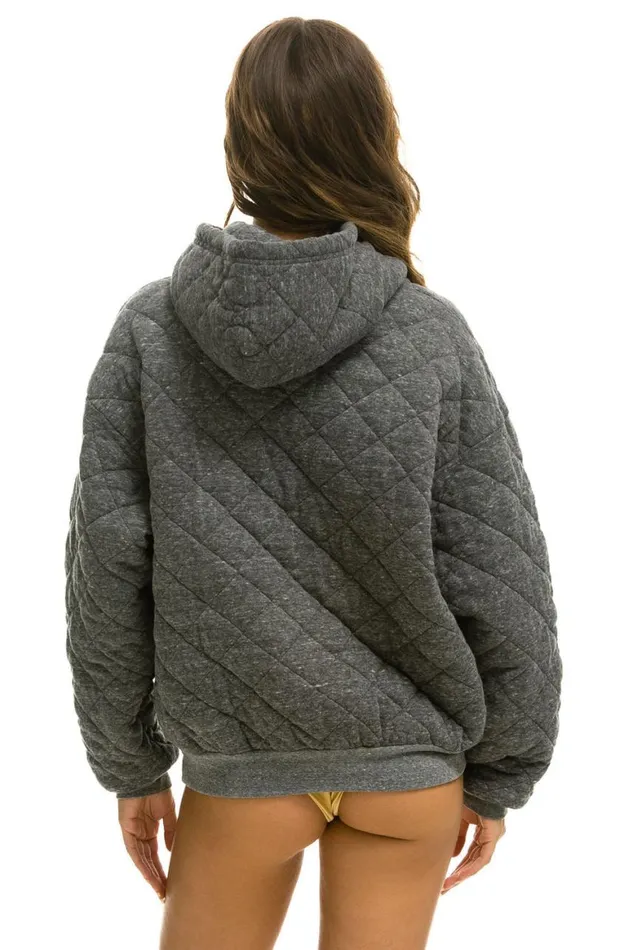 WomenMen Hoodies Aviator Nation Quilted Relaxed Pullover Hoodie 8211 Heather Grey