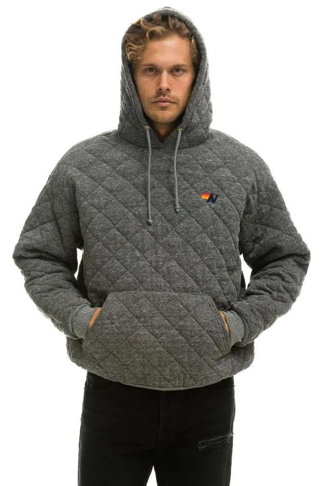WomenMen Hoodies Aviator Nation Quilted Relaxed Pullover Hoodie 8211 Heather Grey