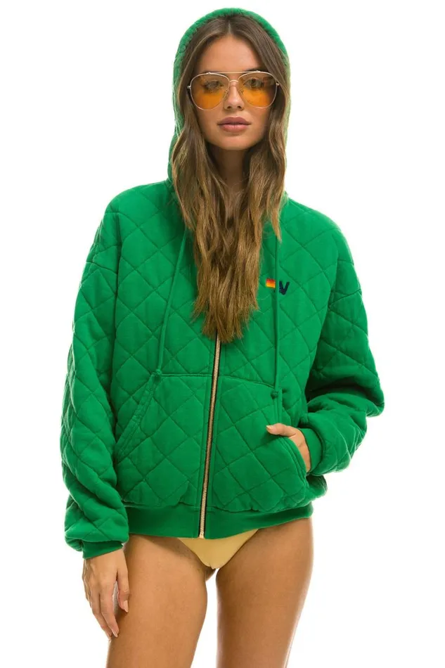 WomenMen Hoodies Aviator Nation Quilted Zip Hoodie Relaxed 8211 Kelly Green