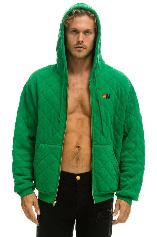 WomenMen Hoodies Aviator Nation Quilted Zip Hoodie Relaxed 8211 Kelly Green