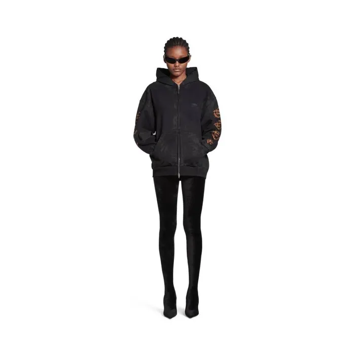 WomenMen Sweatshirts and Hoodies Balenciaga Heavy Metal Zipup Hoodie Small Fit In Black Faded WomenMen Sweatshirts and Hoodies Balenciaga Heavy Metal Zipup Hoodie Small Fit In Black Faded
