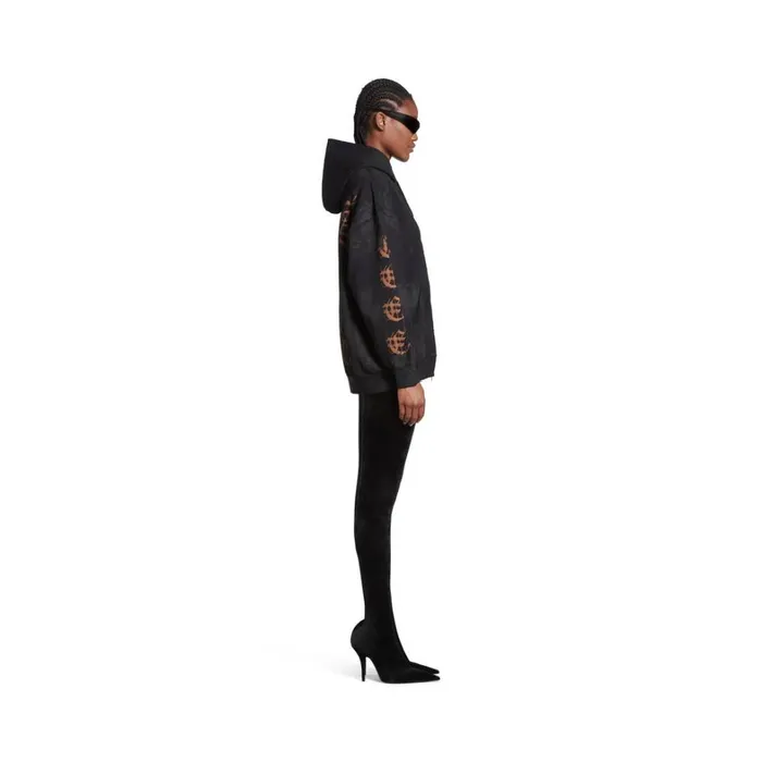 WomenMen Sweatshirts and Hoodies Balenciaga Heavy Metal Zipup Hoodie Small Fit In Black Faded