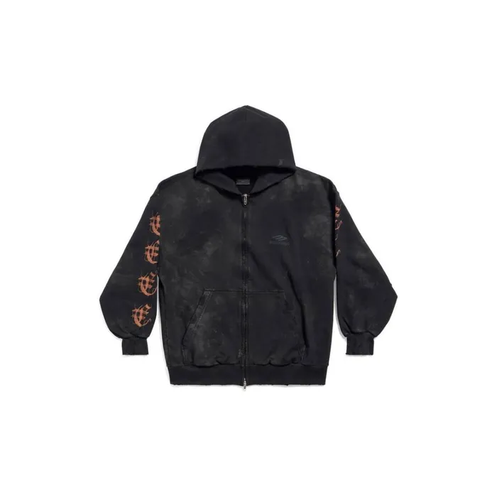 WomenMen Sweatshirts and Hoodies Balenciaga Heavy Metal Zipup Hoodie Small Fit In Black Faded