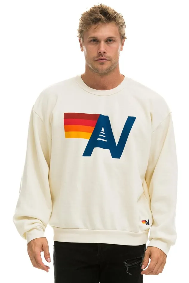 WomenMen Sweatshirts Aviator Nation Logo Relaxed Crew Sweatshirt 8211 Vintage White