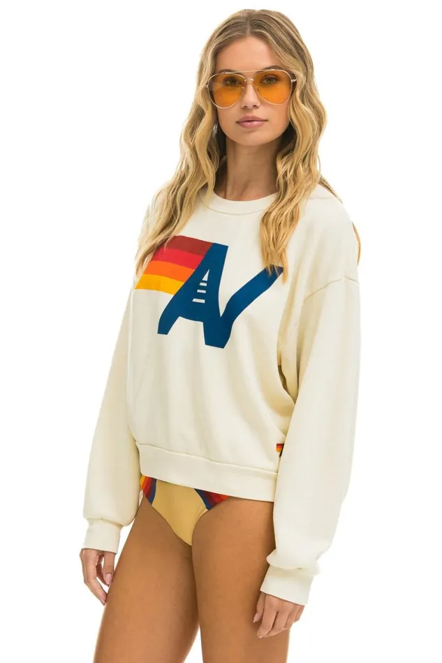 WomenMen Sweatshirts Aviator Nation Logo Relaxed Crew Sweatshirt 8211 Vintage White