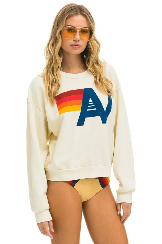 WomenMen Sweatshirts Aviator Nation Logo Relaxed Crew Sweatshirt 8211 Vintage White