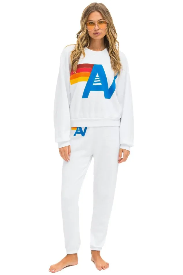 WomenMen Sweatshirts Aviator Nation Logo Stitch Relaxed Crew Sweatshirt 8211 White
