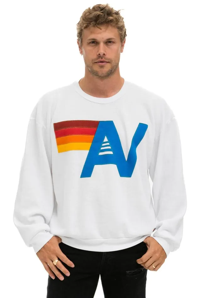 WomenMen Sweatshirts Aviator Nation Logo Stitch Relaxed Crew Sweatshirt 8211 White