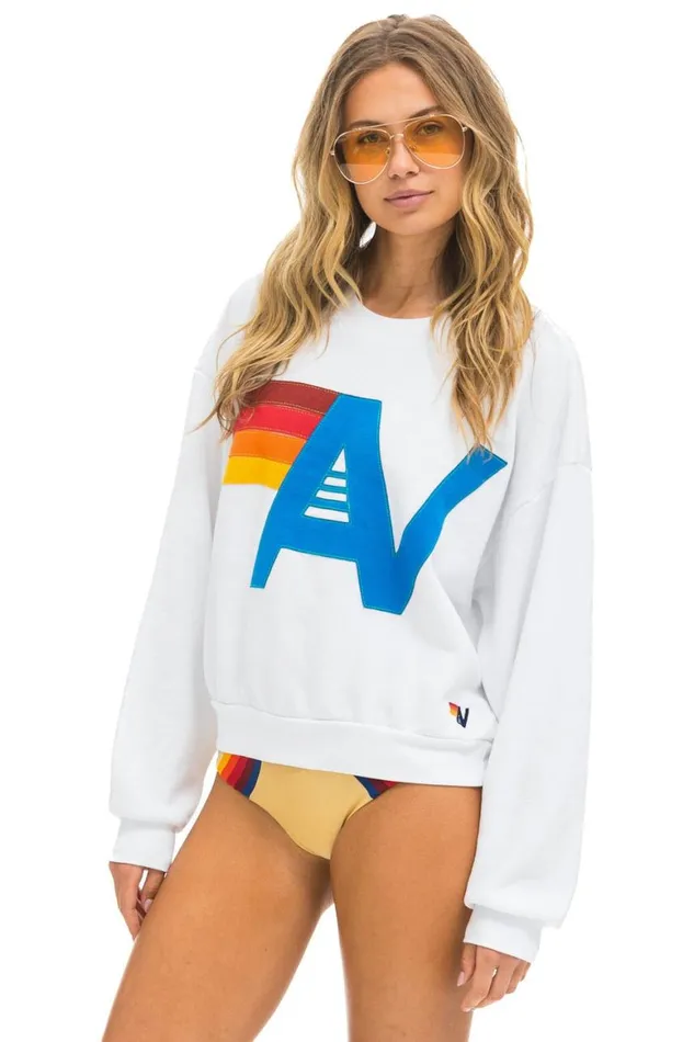WomenMen Sweatshirts Aviator Nation Logo Stitch Relaxed Crew Sweatshirt 8211 White