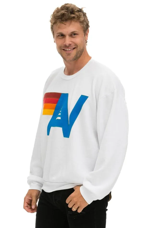 WomenMen Sweatshirts Aviator Nation Logo Stitch Relaxed Crew Sweatshirt 8211 White