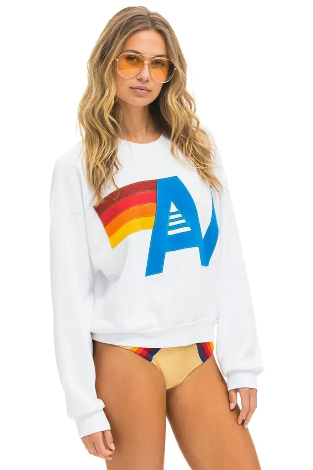 WomenMen Sweatshirts Aviator Nation Logo Stitch Relaxed Crew Sweatshirt 8211 White