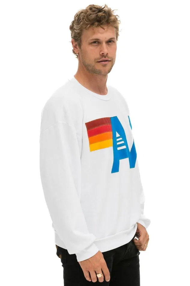 WomenMen Sweatshirts Aviator Nation Logo Stitch Relaxed Crew Sweatshirt 8211 White
