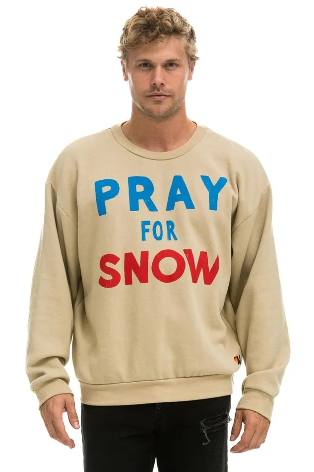 WomenMen Sweatshirts Aviator Nation Pray For Snow Relaxed Crew Sweatshirt 8211 Sand