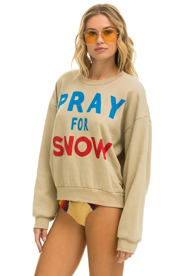WomenMen Sweatshirts Aviator Nation Pray For Snow Relaxed Crew Sweatshirt 8211 Sand
