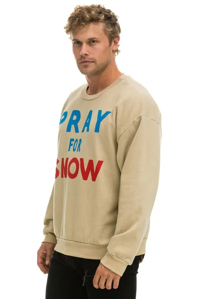 WomenMen Sweatshirts Aviator Nation Pray For Snow Relaxed Crew Sweatshirt 8211 Sand