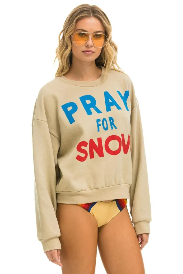 WomenMen Sweatshirts Aviator Nation Pray For Snow Relaxed Crew Sweatshirt 8211 Sand