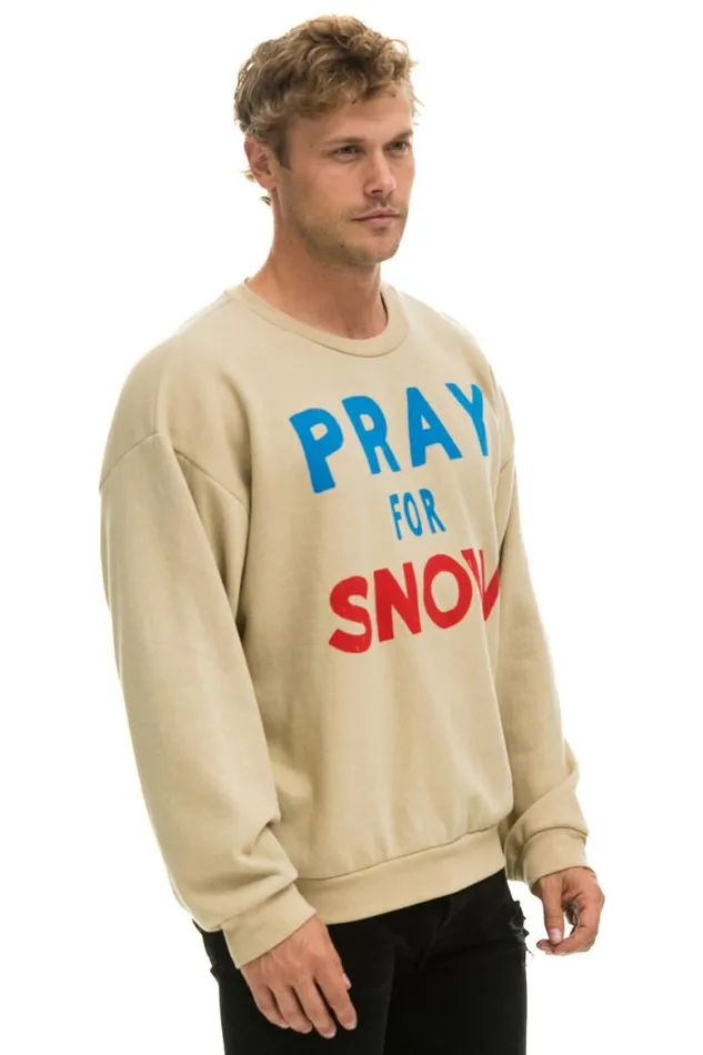 WomenMen Sweatshirts Aviator Nation Pray For Snow Relaxed Crew Sweatshirt 8211 Sand