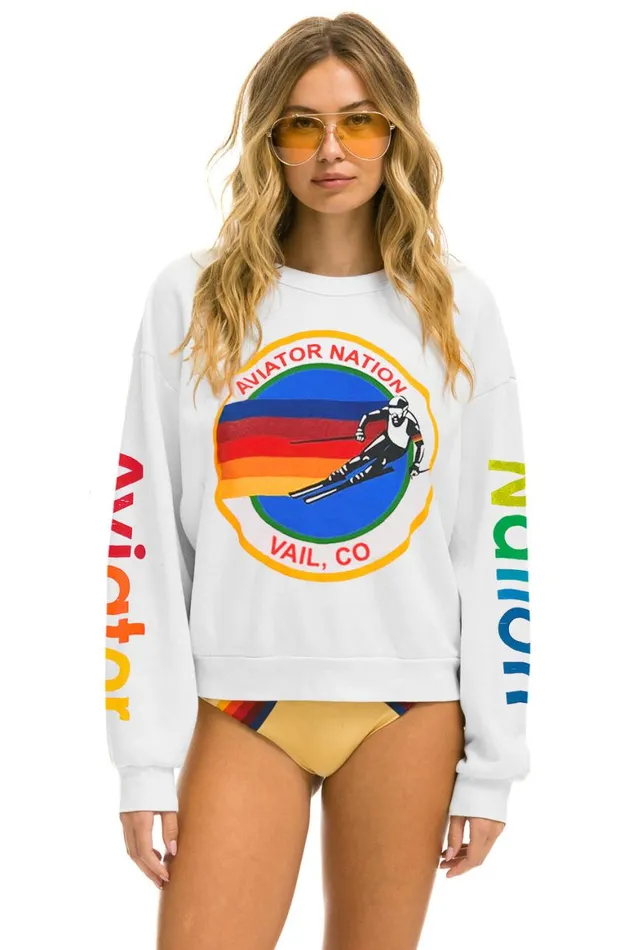 WomenMen Sweatshirts Aviator Nation Vail Relaxed Crew Sweatshirt 8211 White