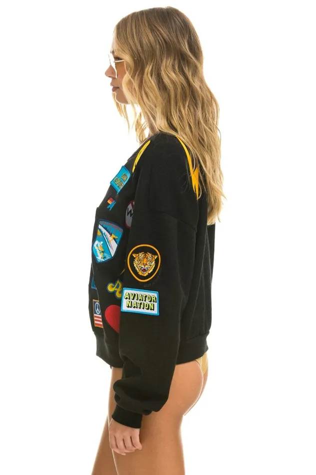 WomenMen Sweatshirts Aviator Nation Vintage Patch Relaxed Crew Sweatshirt 8211 Black