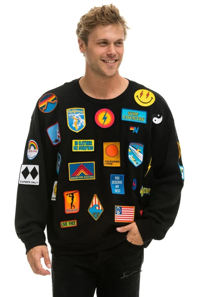 WomenMen Sweatshirts Aviator Nation Vintage Patch Relaxed Crew Sweatshirt 8211 Black