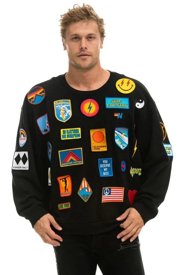 WomenMen Sweatshirts Aviator Nation Vintage Patch Relaxed Crew Sweatshirt 8211 Black