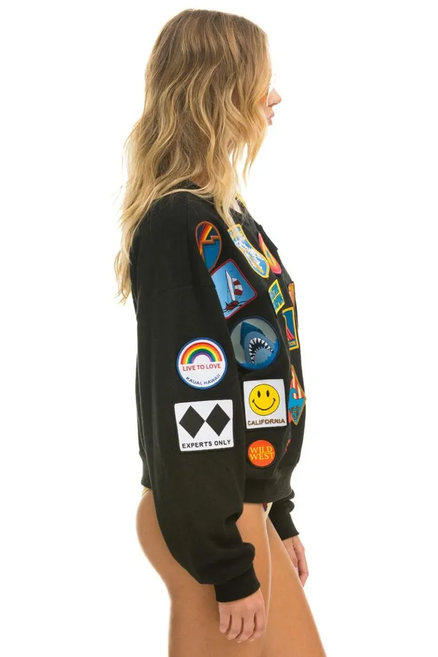 WomenMen Sweatshirts Aviator Nation Vintage Patch Relaxed Crew Sweatshirt 8211 Black