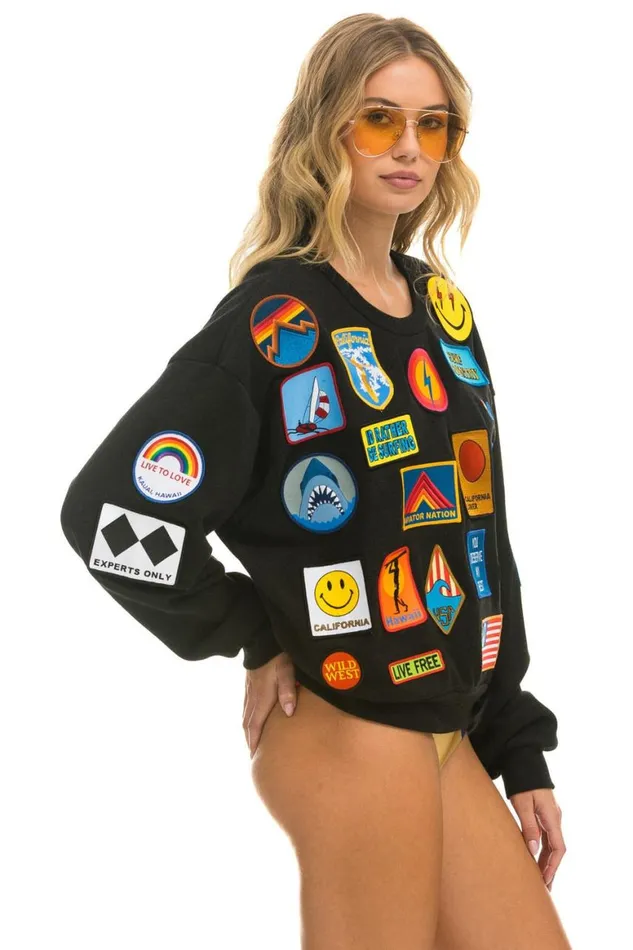 WomenMen Sweatshirts Aviator Nation Vintage Patch Relaxed Crew Sweatshirt 8211 Black