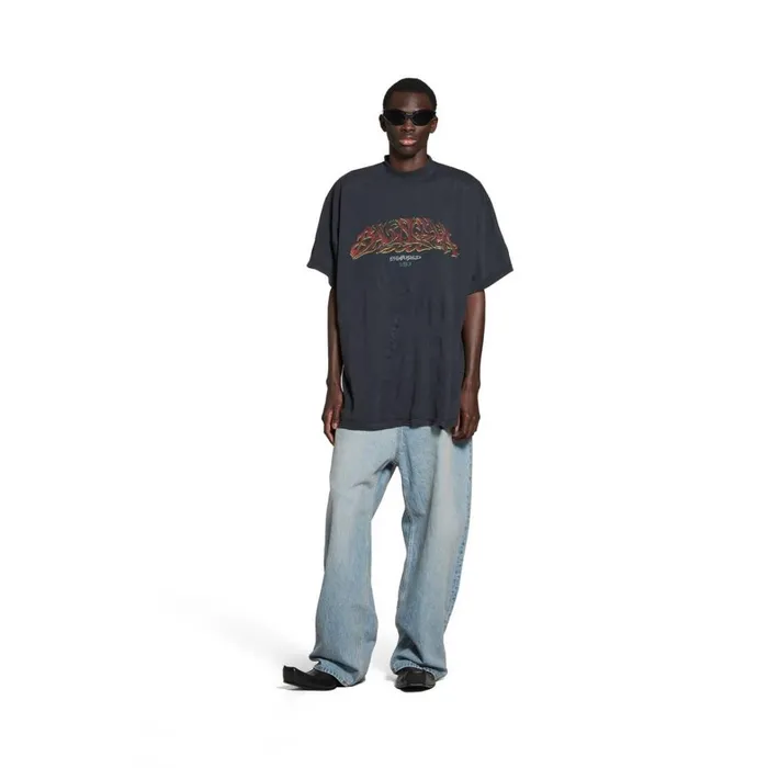 WomenMen Tshirts Balenciaga Offshore Tshirt Oversized In Black Faded