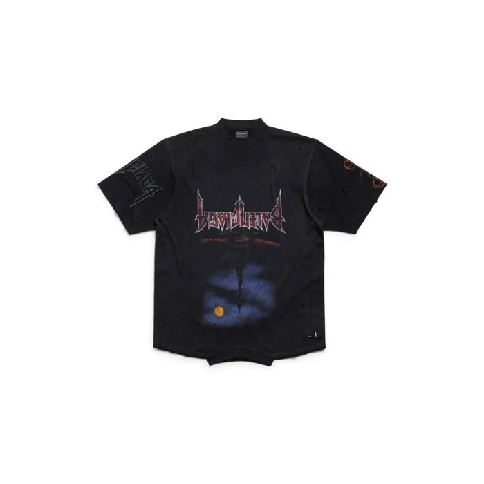 WomenMen Tshirts Balenciaga Paris Moon Upside Down Tshirt Oversized In Black Faded WomenMen Tshirts Balenciaga Paris Moon Upside Down Tshirt Oversized In Black Faded