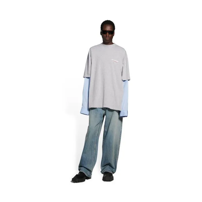 WomenMen Tshirts Balenciaga Political Campaign Layered Tshirt In Grey
