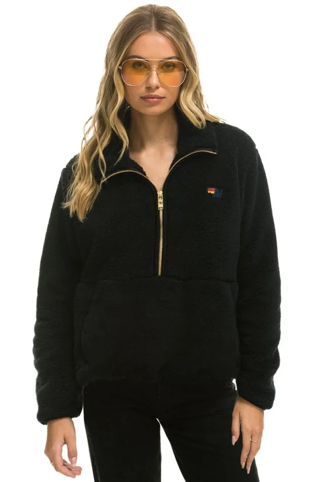 WomenMen Teddy Jackets Aviator Nation Teddy Apres Half Zip Jacket 8211 Black
