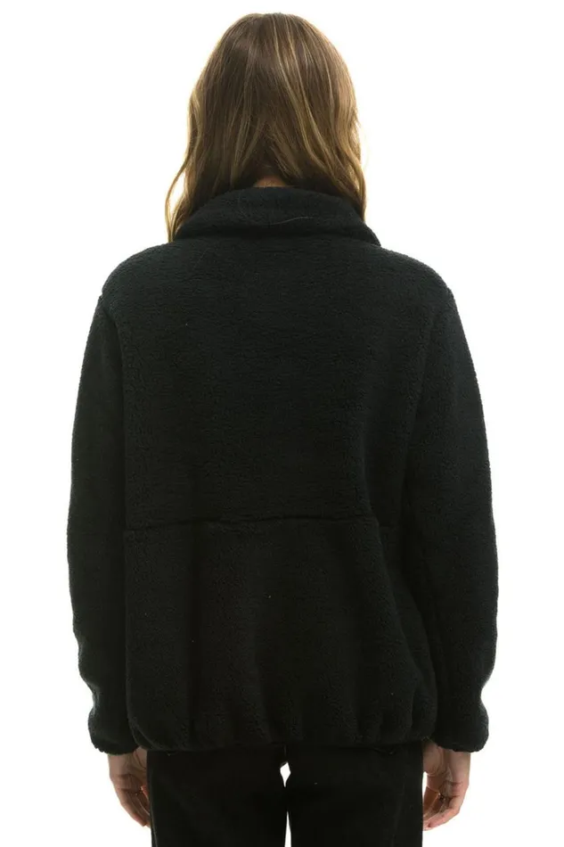 WomenMen Teddy Jackets Aviator Nation Teddy Apres Half Zip Jacket 8211 Black