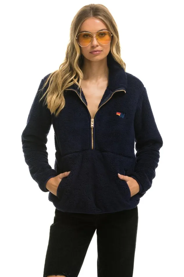 WomenMen Teddy Jackets Aviator Nation Teddy Unisex Half Zip Jacket 8211 Navy