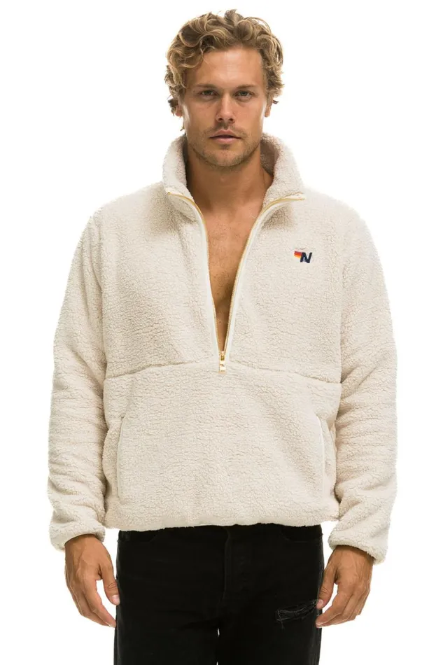 WomenMen Teddy Jackets Aviator Nation Teddy Unisex Half Zip Jacket 8211 Vintage White