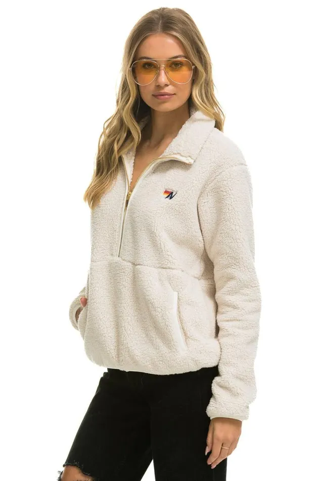 WomenMen Teddy Jackets Aviator Nation Teddy Unisex Half Zip Jacket 8211 Vintage White