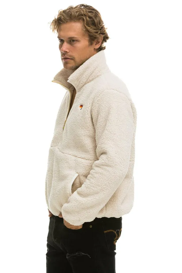WomenMen Teddy Jackets Aviator Nation Teddy Unisex Half Zip Jacket 8211 Vintage White
