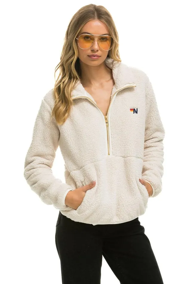 WomenMen Teddy Jackets Aviator Nation Teddy Unisex Half Zip Jacket 8211 Vintage White