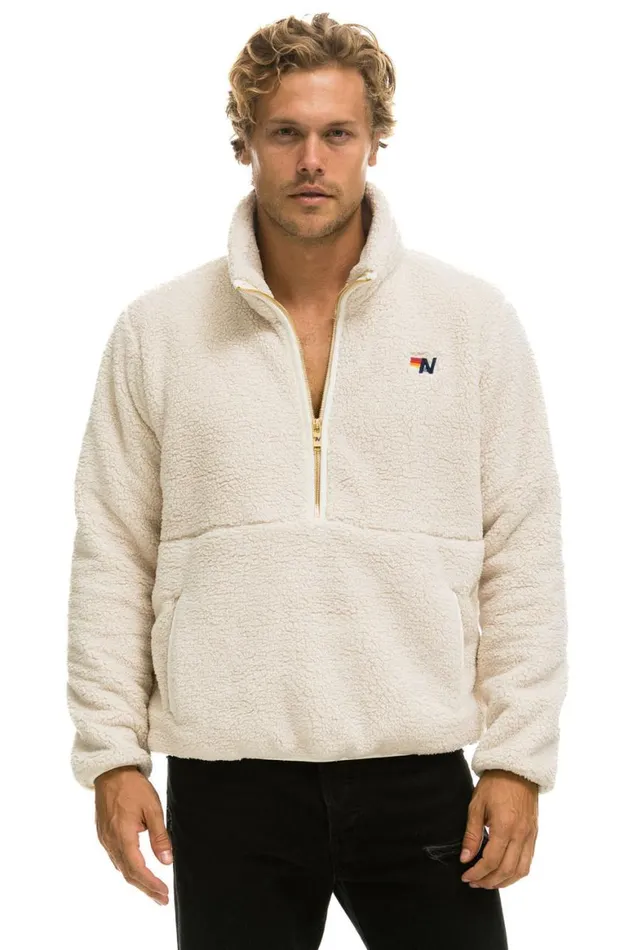 WomenMen Teddy Jackets Aviator Nation Teddy Unisex Half Zip Jacket 8211 Vintage White
