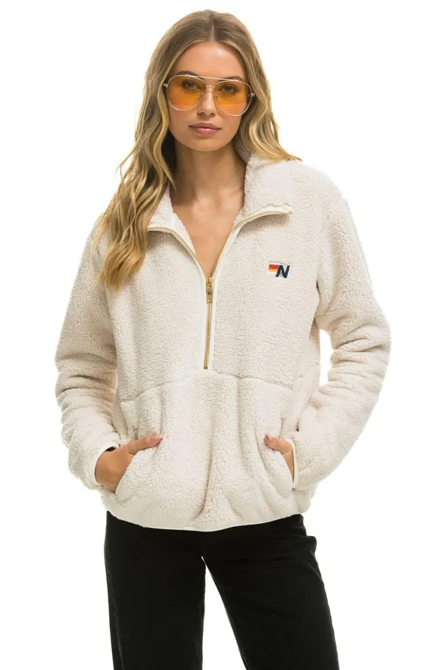 WomenMen Teddy Jackets Aviator Nation Teddy Unisex Half Zip Jacket 8211 Vintage White