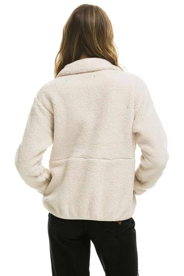 WomenMen Teddy Jackets Aviator Nation Teddy Unisex Half Zip Jacket 8211 Vintage White