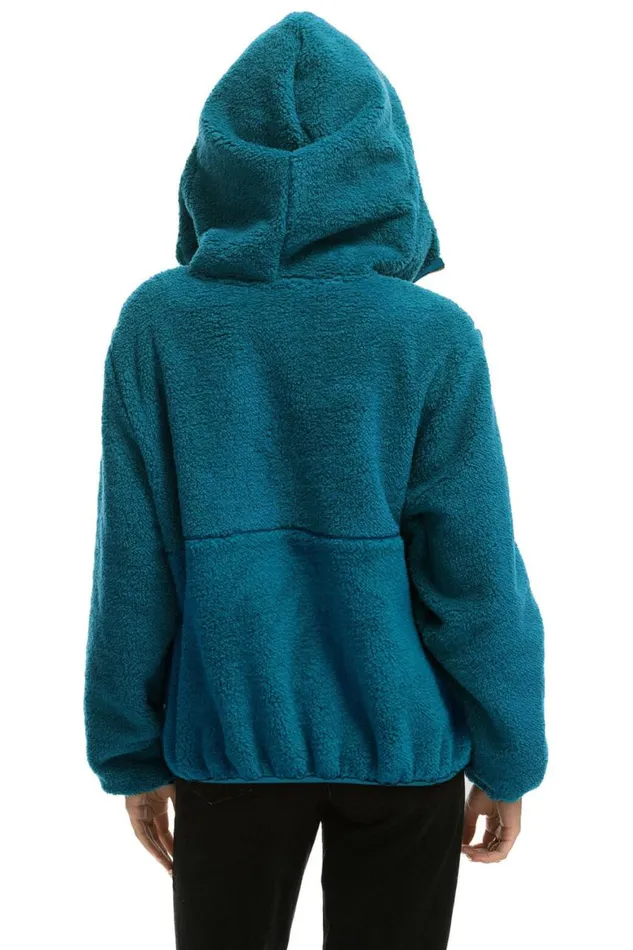 WomenMen Teddy Jackets Aviator Nation Teddy Unisex Hooded Half Zip Jacket 8211 Capri
