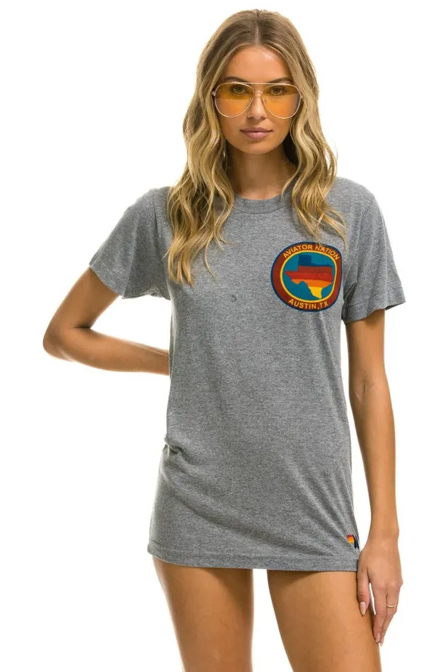 WomenMen Tees Aviator Nation Signature Texas Small Logo Tee 8211 Heather Grey