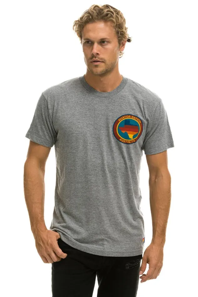 WomenMen Tees Aviator Nation Signature Texas Small Logo Tee 8211 Heather Grey