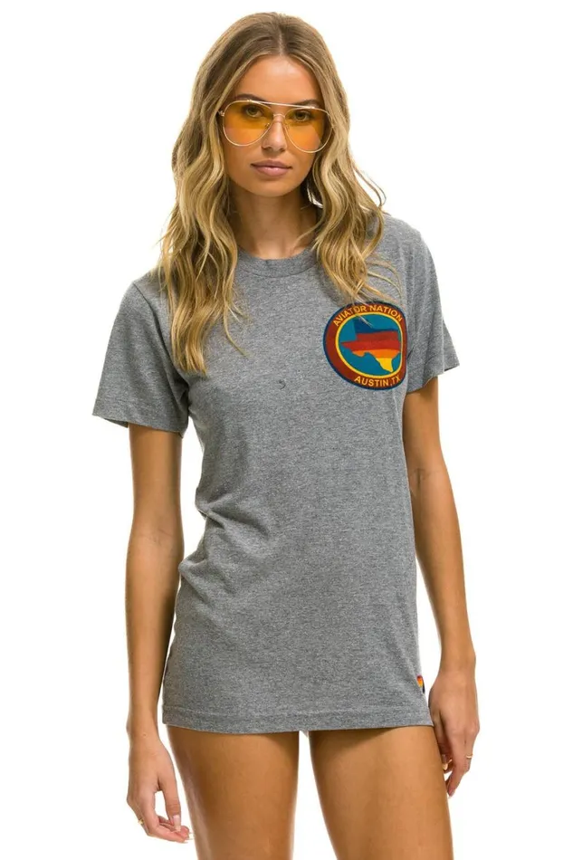 WomenMen Tees Aviator Nation Signature Texas Small Logo Tee 8211 Heather Grey