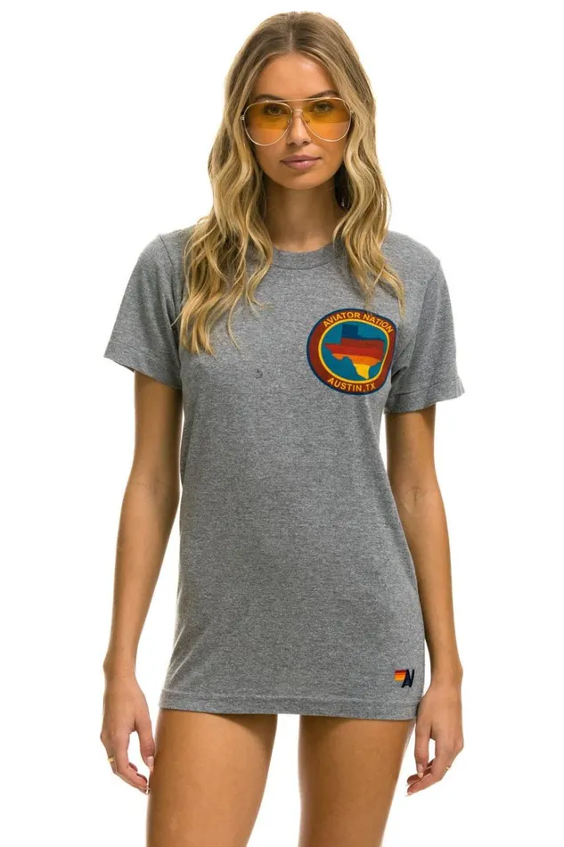 WomenMen Tees Aviator Nation Signature Texas Small Logo Tee 8211 Heather Grey