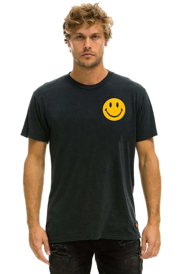 WomenMen Tees Aviator Nation Smiley 2 Crew Tee 8211 Charcoal