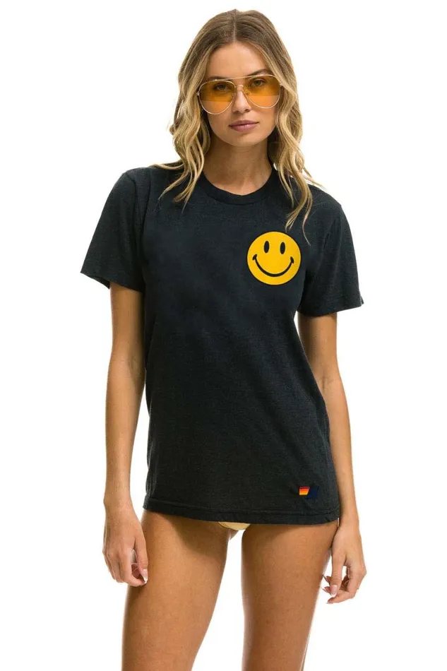 WomenMen Tees Aviator Nation Smiley 2 Crew Tee 8211 Charcoal