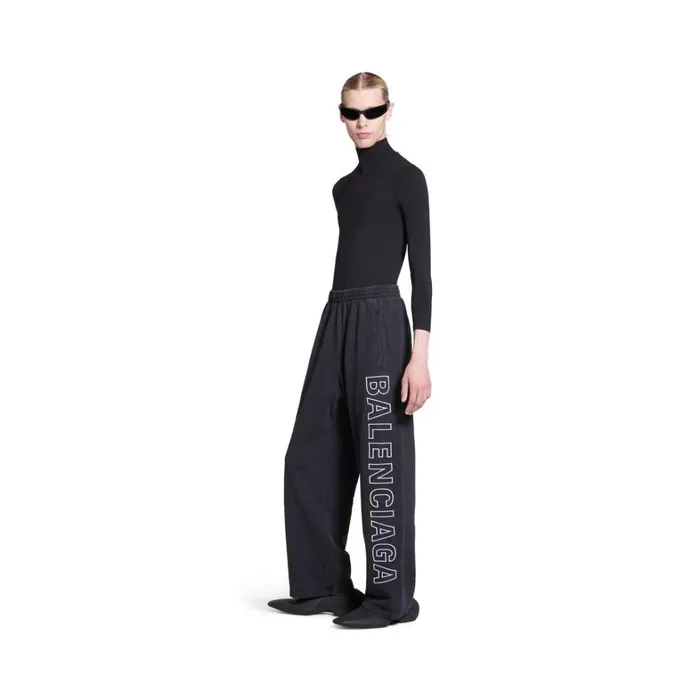 WomenMen Trousers Balenciaga Outline Baggy Sweatpants In Black Faded